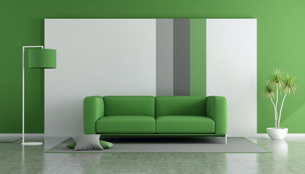 Green sofa in a modern lounge