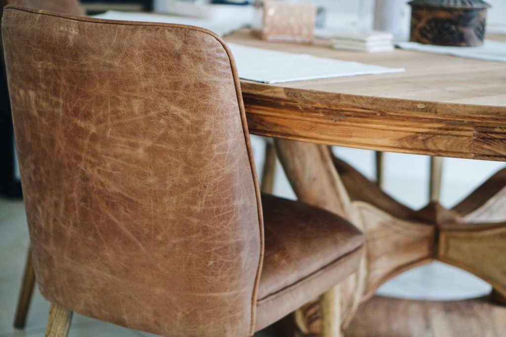 Leather chair next to the table